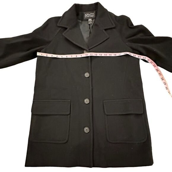 NY&CO ~ Women’s Black Overcoat ~ 100% Wool ~ freshly dry cleaned ~ size 4 - Picture 5 of 8